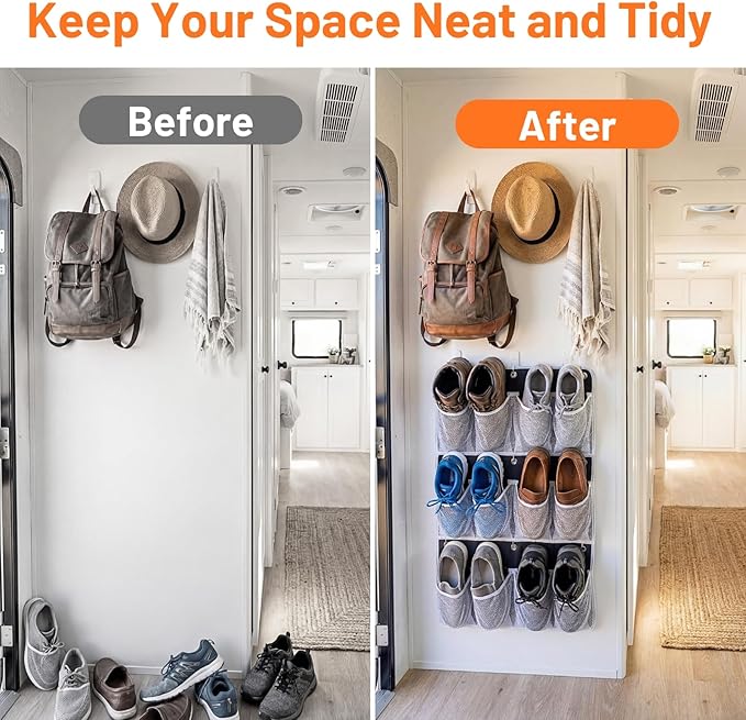 RV Shoe Storage for Bedside - 4 Pocket Wall Mounted Entryway Shoes Rack, Bed Hanging Pocket Organizer, Bedside Caddy Storage Organizer for Headboards Bunk Beds Dorm Rooms,RV & Camper Essentials