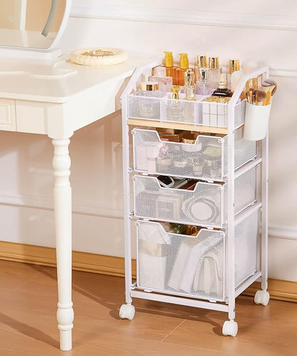 Homde Rolling Makeup Organizer with Drawers: Skincare Storage Cart with Wheels for Home Bedroom Vanity - Cosmetic Display Holder for Beauty Enthusiasts Makeup Artists