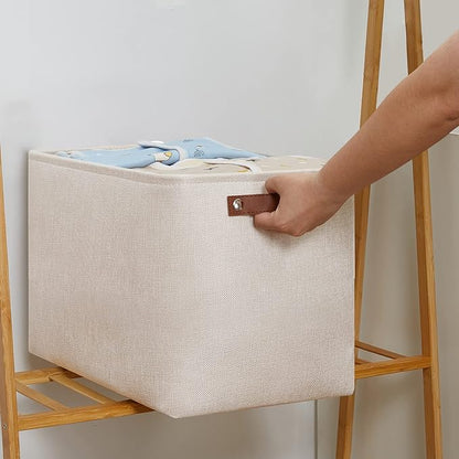 DULLEMELO Storage Baskets Large 16"x12"x12" Tall Rectangular Baskets Fabric Storage Bins for Organizing [1 Pack] Collapsible Linen Shelf Baskets for Clothes, Toys, Closet, Laundry (Beige)