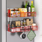 Magnetic Spice Rack for Refrigerator, 2 Pack 100% Metal Strong Magnet Shelf, Space Saving Spice Organizer W/ Hooks, Movable Magnetic Fridge Shelf, Kitchen Home Laundry Room Storage Organization, Red
