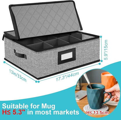 Quilted Mug Cup Storage Box-China Storage Containers Hard Shell,Cup Storage Containers with Lid for Moving Transport,Kichen Dinnerware Storage
