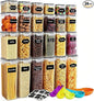 24 Pack Airtight Food Storage Containers with Lids, Plastic Kitchen and Organization Canisters for Cereal, Flour and Sugar, BPA Free, Includes Spoons, Labels and a Pen
