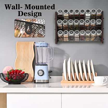 Spice Rack, Spice Rack Organizer without Seasoning Jars, Wooden Rustic 3 Tier Kitchen Spice Organizer Shelf for Cabinet, Countertop or Wall Mount