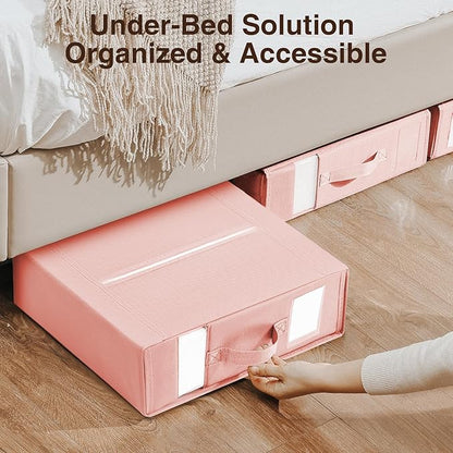 DIMJ Bed Sheet Organizers and Storage 6 Pack - Foldable Sheet Holder for Linen Bedding Storage Box for organization, Sheets Set Holder for Blanke, Towel (King & Queen Size), Pink