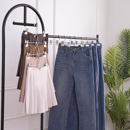 13 Inch White Heavy Duty Add-on Stackable Metal Hanger for Trousers Pants Skirt with Extra Strong Clips Pack of 10