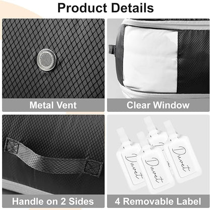 Comforter Storage Bag - Large Capacity Blanket Storage Bags 3-Layer Ultra Space Saving Self Compression Organizer, Washable Compression Bags for Storage Comforter Blanket, 4-Pack, Black