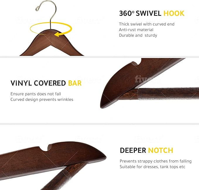 Quality Wooden Hangers - Slightly Curved, Solid Wood Coat Hangers with Stylish Chrome Hooks - Heavy-Duty, 30-Pack Sets for Clothes, Jackets, Shirts, Pants, Suits
