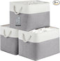Large Storage Baskets- 16x12x12 inch Storage Bins for Shelves and Closet Organizing, Foldable Fabric Bin for Home Organization Clothes and Laundry (3-Pack, White&Gray)