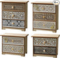Set of 4 Decorative Solid Wood Drawer Organizers with Artisan Lattice Fronts — Vintage Eastern-Inspired Desktop Storage, Stackable Small Drawer Cabinets for Counters Countertops Cabinet Top