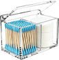 Qtip Holder Dispenser for Cotton Swabs, Balls, Pads, Floss Picks, 2 Compartments Clear Acrylic Container with Lid Apothecary Jar Bathroom Accessories Canister Vanity Storage Organizer