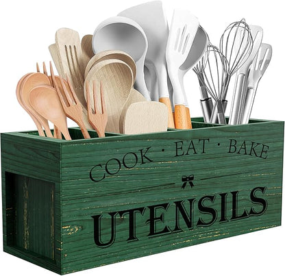 Suli Extra Large Kitchen Utensils Holder with 4 Compartments (Green)