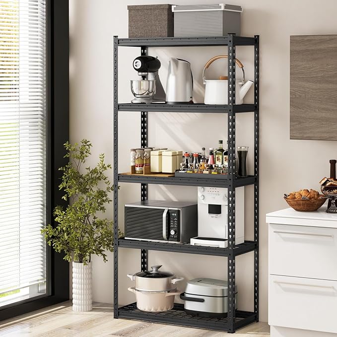 Goplus 5-Tier Metal Shelving Unit, 4 Pack Heavy Duty Wire Storage Rack with Anti-Slip Foot Pads, Height Adjustable Shelves for Warehouse, Kitchen, Living Room, Garage, 15.5" D×35.5" W×72" H