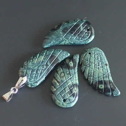 35mm Hand carved mixed gemstom angel wing for necklace pendant bead (kambaba jasper)
