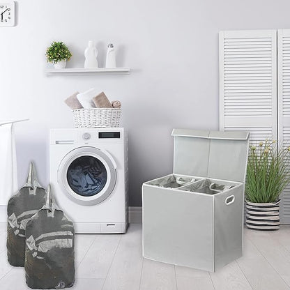 Simple Houseware Double Laundry Hamper with Lid and Removable Bags, Grey