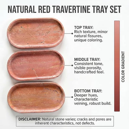YKAJO Oval Real Marble Tray for Bathroom Kitchen Counter Stone Decorative Vanity Tray for Dresser Perfume Heavy Catchall Organizer for Soap Jewelry (Rosso Levanto Red, 11.8" x 5.9")
