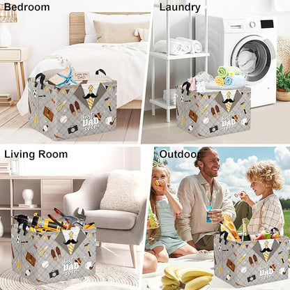 Clastyle Father’s Day Laundry Hamper Storage Basket Dad Gift Box Collapsible Large Clothes Organizer Bin for Bedroom, Grey, 40*30*30 cm