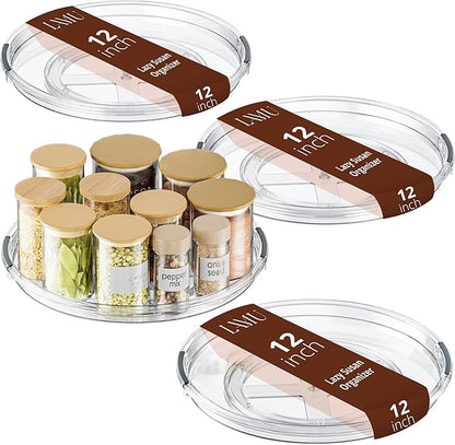 LAMU 12 Inch Lazy Susan Turntable, 360° Rotating Organizer Storage for Cabinet & Table Top, Pantry, Fridge, Bathroom, 4 Pack Clear Spice Rack, Kitchen Storage Tray for Medicine & Countertop