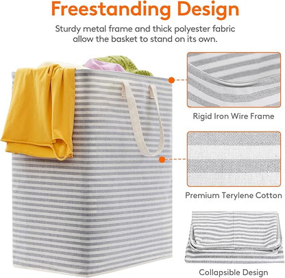 Lifewit 3 Pack Laundry Basket 100L Each, Collapsible Clothes Hamper with Reinforced Handles, Freestanding Waterproof Design for Bedroom and Laundry Room, Grey 300L Total