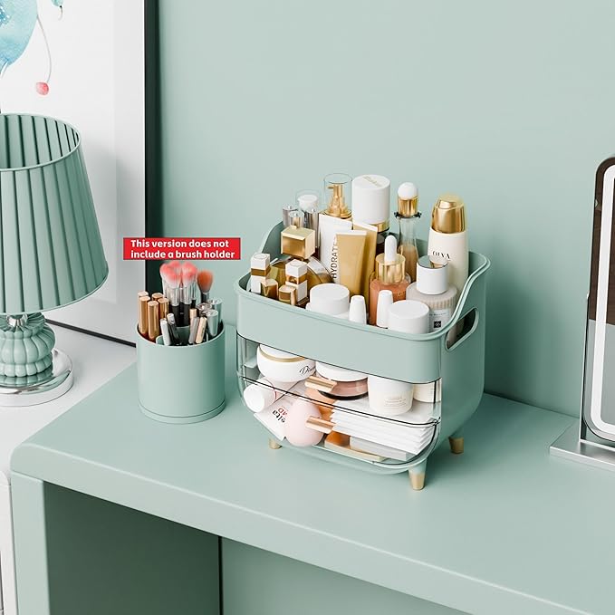 Yieach Green Make up Organizers for Counter,Vanity and Dresser,Bathroom Makeup Organizer Countertop,Large Makeup Storage Organizer for Hair Tool,Beauty Products,Skin Care and Cosmetic Display Cases