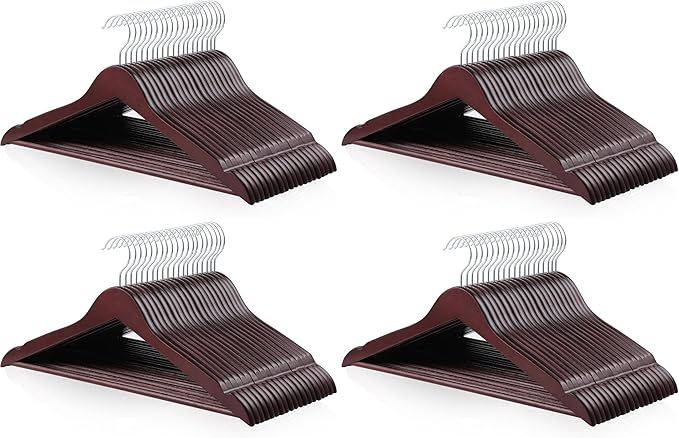 Amazon Basics Durable Wooden Suit Clothes Hangers - Cherry (Pack of 80)