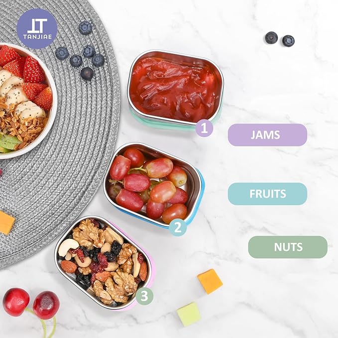 Tanjiae Snack Pro - Small (1 CUP) Stainless Steel Snack Containers for Kids | Easy Open Leak Proof Food Containers with Silicone Lids - Perfect Metal Toddler Lunch Box for Daycare and School (8oz)