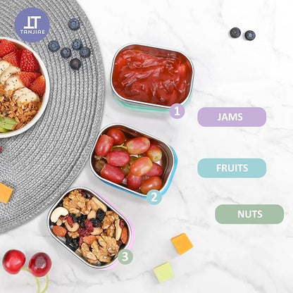 Tanjiae Snack Pro - Small (1 CUP) Stainless Steel Snack Containers for Kids | Easy Open Leak Proof Food Containers with Silicone Lids - Perfect Metal Toddler Lunch Box for Daycare and School (8oz)