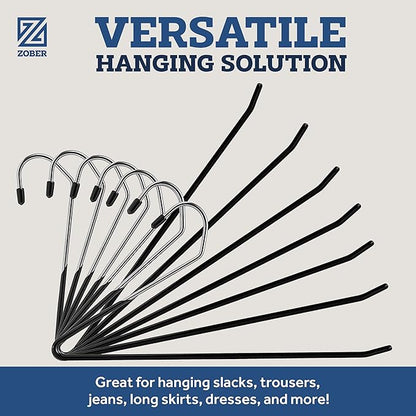 Zober Pants Hangers Non Slip - Open Ended Pants and Jean Hangers for Closet - Space Saving Clothes Hanger - Strong, Durable, Metal Pant Hangers (Black)
