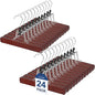 TOPIA HANGER 24 Pack Wooden Pants Hangers, Hair Extension Hangers Non Slip Skirt Hanger Wood Clamp with Velvet Padded 360° Swivel Hook for Jeans, Skirts, Trousers, Wigs Cherry CT68M