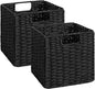 StorageWorks 9 inch Wicker Storage Cubes, Handwoven Wicker Baskets for Storage, Square Cube Basket, Foldable Paper Rope Basket for Organizing, Black, 2 Pack