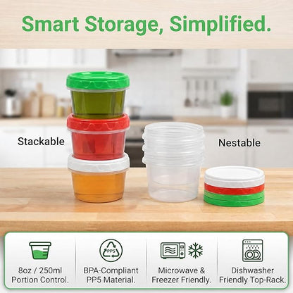 EONJOE 8 oz Small Freezer Containers with Lids Stackable Plastic Food Storage Container 1 Cup Meal Prep Bowls Airtight Dishwasher Safe,12-pack