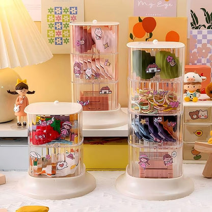 Hair Accessory Organizer, 2-Layer Rotating Clear Hair Tie Organizer for Hair Clips, Headbands, Hair Ties, Earring, Necklace, Ring, Jewelry Boxes & Organizers for Girls & Women (2 Layer White)