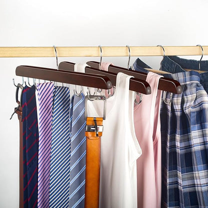 Belt Hanger for Closet, Sturdy Wood Belt Rack Closet Accessories with 14 Hooks Belt Organizer for Closet Organizers and Storage Max 42 Belts-Mahogany 2 Pack