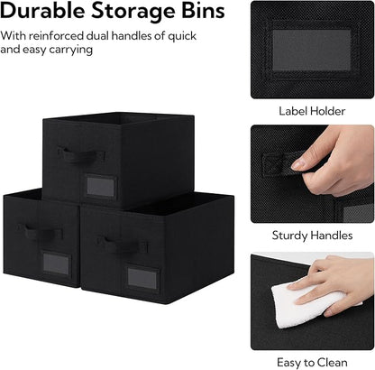 GRANNY SAYS Closet Storage Bins, Fabric Storage Baskets for Clothes, Collapsible Storage Boxes with Handles, Black, Medium, 3-Pack