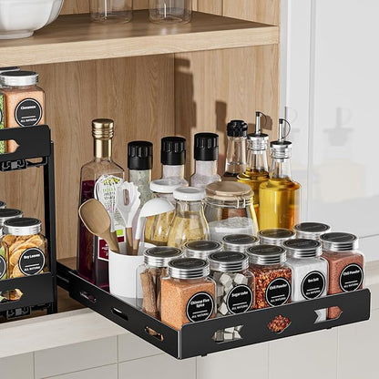 BOIVSHI Pull Out Spice Rack Organizer for Cabinet, Heavy Duty Spice Organizer, Vertical Spice Rack Organizer for Kitchen, Cabinet, Pantry (10.5''Wx10.5''Dx2.8''H, Metal Black)