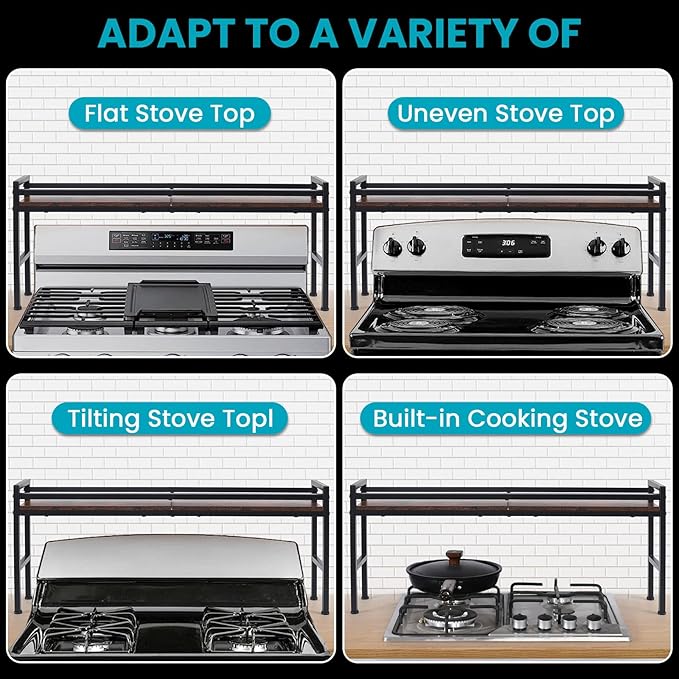 Spice Rack Shelf for Kitchen Stove，Stove Top Shelf with 4 hooks Extra Storage Countertop, Seasoning Organizer,Kitchen Organizers and Storage