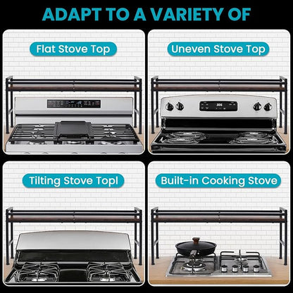 Spice Rack Shelf for Kitchen Stove，Stove Top Shelf with 4 hooks Extra Storage Countertop, Seasoning Organizer,Kitchen Organizers and Storage