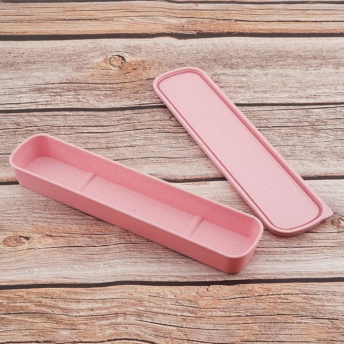 1pcs Portable Flatware Box Travel Tableware Storage Case Box, Utensil Case Flatware Storage Box for Cutlery Kit, 9.84 x 2.40 inch (Pink)