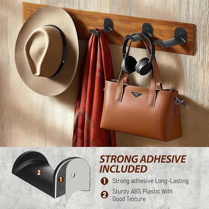 12 Pcs Cowboy Hat Rack for Wall, Hat Holder with Strong Adhesive Screws Bolts, Cowboy Hat Hook Hold up to 12 Hats, Hat Hanger for Baseball Caps Keys Accessories, Western Hat Hook Room Décor