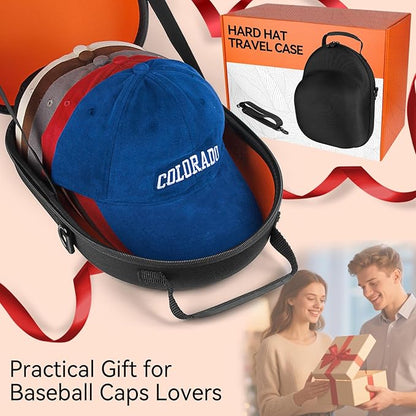 Travel Hat Case for Baseball Caps, Hardshell Hat Case with Carrying Handle and Adjustable Shoulder Strap, Baseball Cap Hat Holder for 6 Hat Capacity,Travel Accessories for Men with Gifted Box