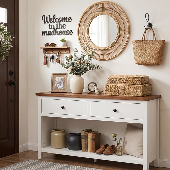StorageWorks Wicker Basket with Lid, Flat Wicker Storage Bins with Lids, Large Storage Basket with Lid, Water Hyacinth Baskets for Shelves, Woven Baskets with Lids, Decorative Box