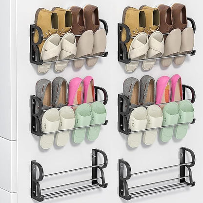 Ziliny 6 Pieces Wall Mounted Shoe Rack with Sticky Hanging Mounts Hanging Wall Shoe Storage Organizer Holder Shelf Hanger for Closet Door(15.7 x 8.7 x 4.3'')