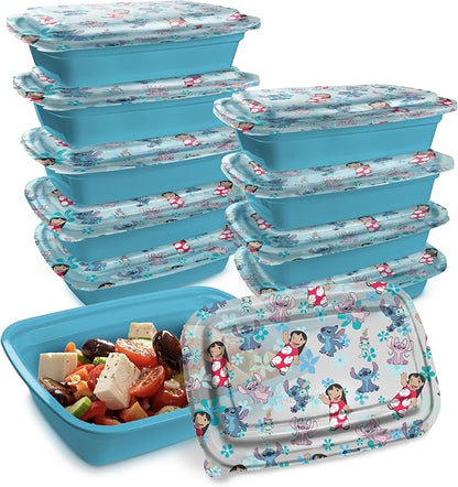 Best Brands Disney Meal Prep Containers - 20-Piece Reusable Food Containers with Lids - Freezer, Microwave & Dishwasher Safe - Featuring Mickey & Minnie, Lilo & Stitch - 33.8 Oz To Go Food Containers