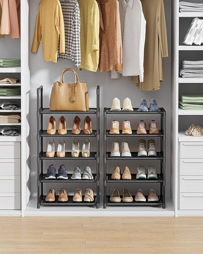 Kitsure Shoe Rack - 10-Tier Shoe Organizer with Detachable Fabric Shelves & Metal Frame, Tall Shoe Rack for Closet, Entryway, Living Room, 16.9" Wide - 10 Tier, Black