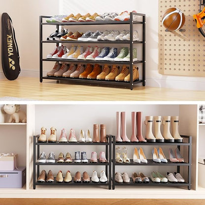 3-Tier Heavy Duty Metal Shoe Rack, 200 LBS Load Capacity, Sturdy Free Standing Shoe Storage Organizer, Holds 9-12 Pairs, 28.7" W x 9.8" D x 19.7" H Black for Entryway, Closet, Bedroom & Dorm