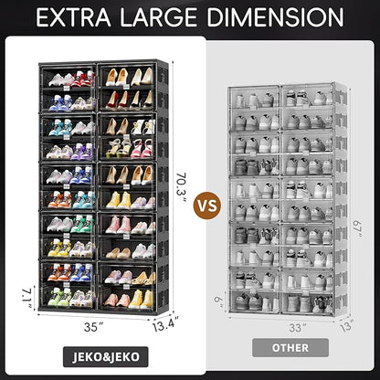 JEKO&JEKO 10 Tiers Foldable Shoe Rack Organizer Cabinet for Closet Entryway, Large Collapsible Shoe Storage Box with Magnetic Doors (Black)