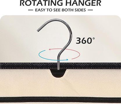 MISSLO Dual-sided Hanging Jewelry Organizer with 40 Pockets and 20 Hook & Loops Closet Necklace Holder for Earring Bracelet Ring Chain with Rotating Hanger, Beige