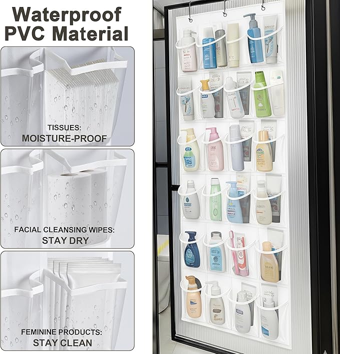 Over the Door Shoe Organizer - 2 Pack Shoe Rack for Door with 24 Pockets and Hooks, Shoe Holder Back of Door Organizers for Shoes, Hanging Shoe Organizer for Space Saving, White