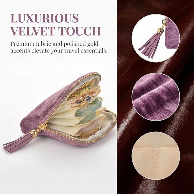 Vintage women's coin wallet jewelry storage bag, metal zipper multi-layer travel storage box, earrings, rings, necklaces, elegant storage bag, neutral Christmas and birthday gifts (violet)