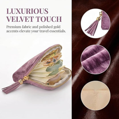 Vintage women's coin wallet jewelry storage bag, metal zipper multi-layer travel storage box, earrings, rings, necklaces, elegant storage bag, neutral Christmas and birthday gifts (violet)