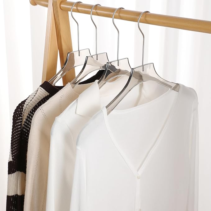 Crystal Clear Acrylic Clothes Hangers 20 Pack, Thin Non-Slip Suit Hangers, Heavy Duty Transparent Hangers for Closet Organization, Space-Saving(Smoky Gray)